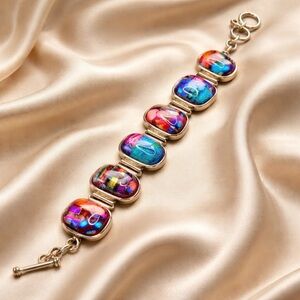 Sterling Silver Bracelet with Multicolored Stones